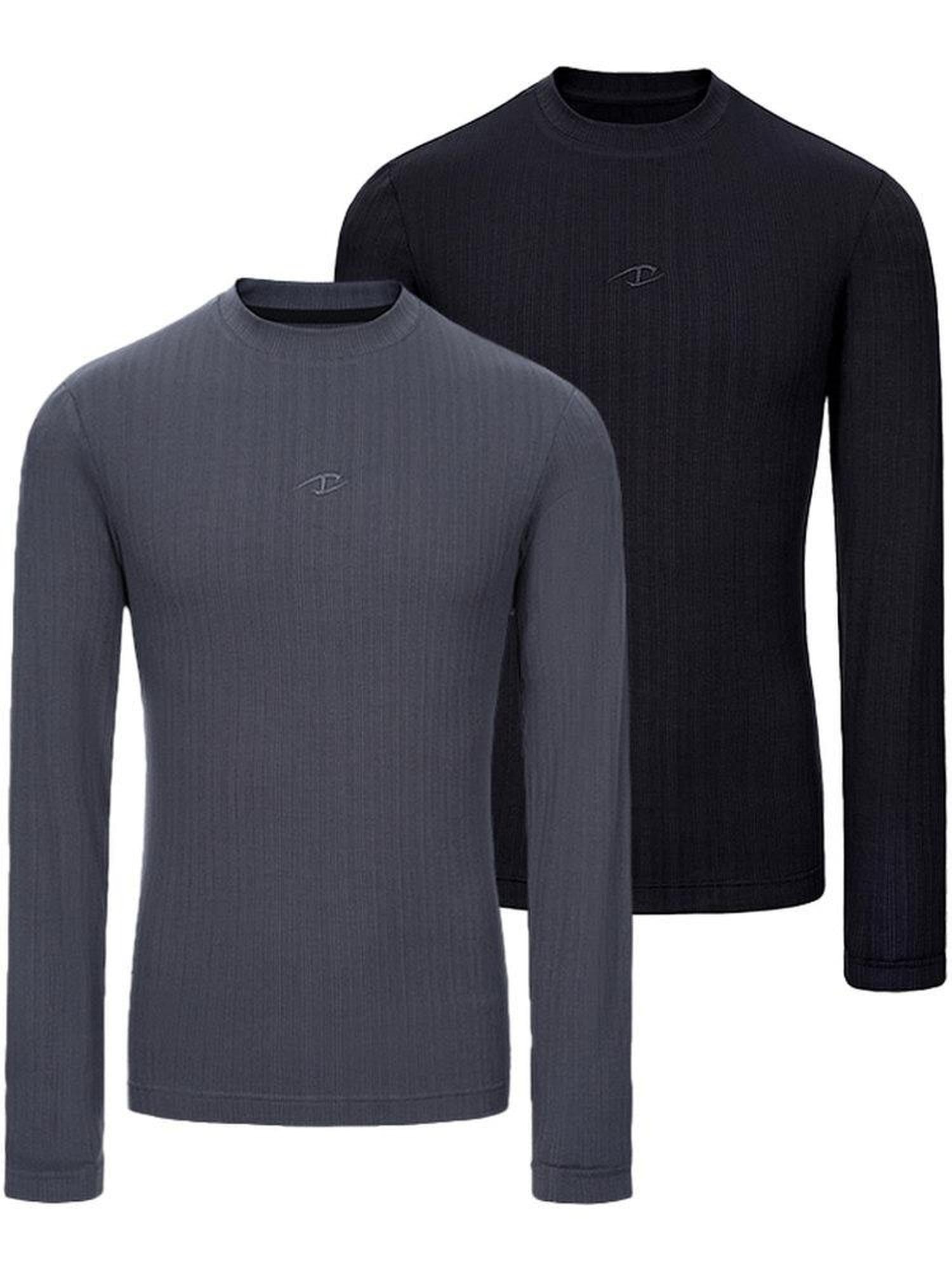 CATSSTAC High Stretch Shaping Cotton Blend Round Neck Men Solid Long Sleeve T-Shirts