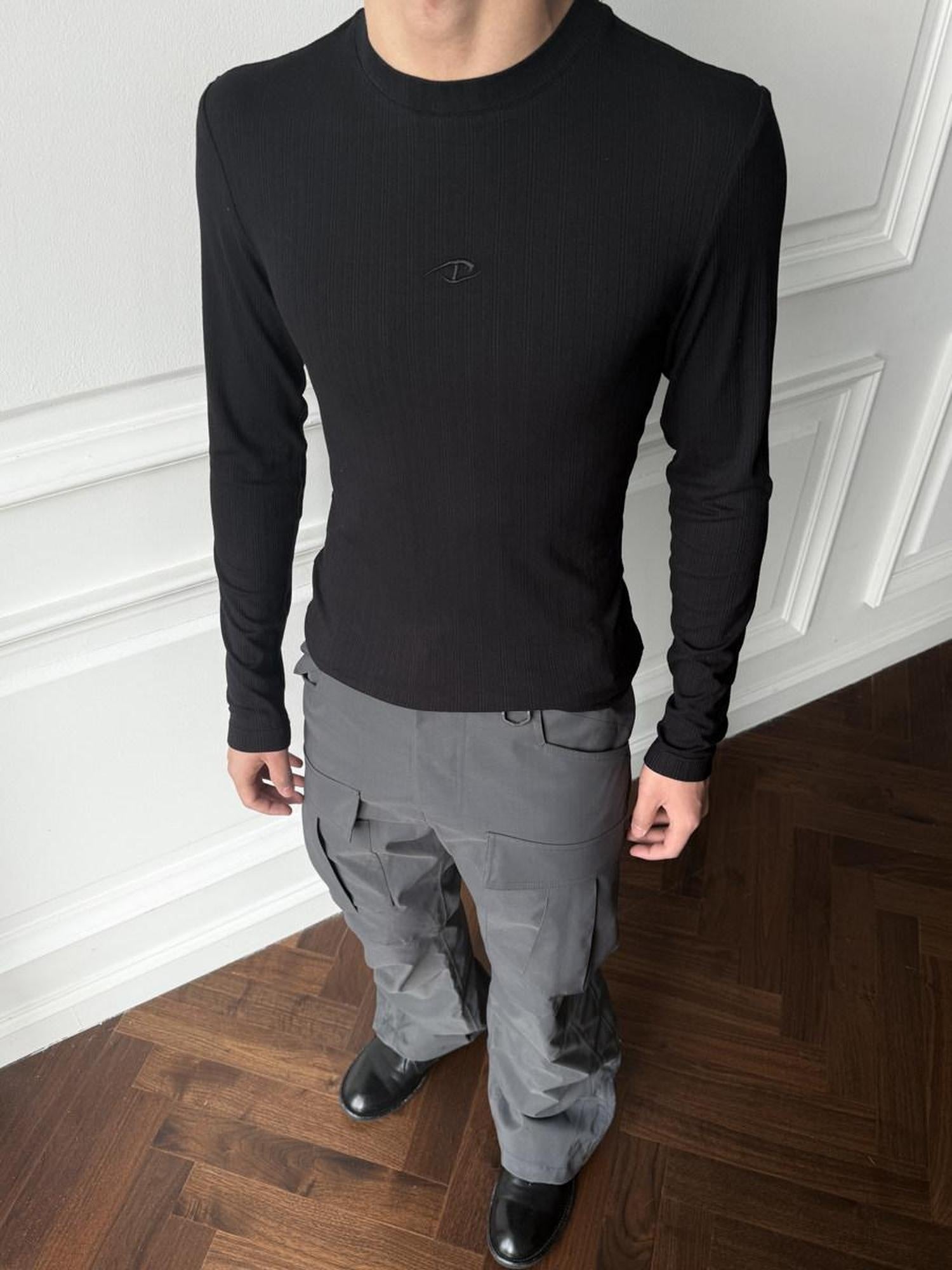 CATSSTAC High Stretch Shaping Cotton Blend Round Neck Men Solid Long Sleeve T-Shirts