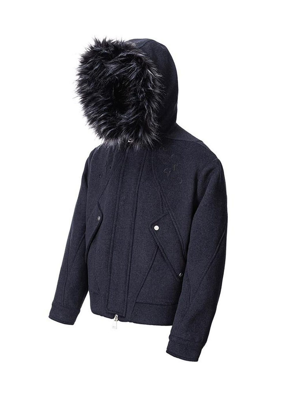 CATSSTAC Hooded Embossed Loose Fit Unisex Casual Black Zip Front Thick Jackets
