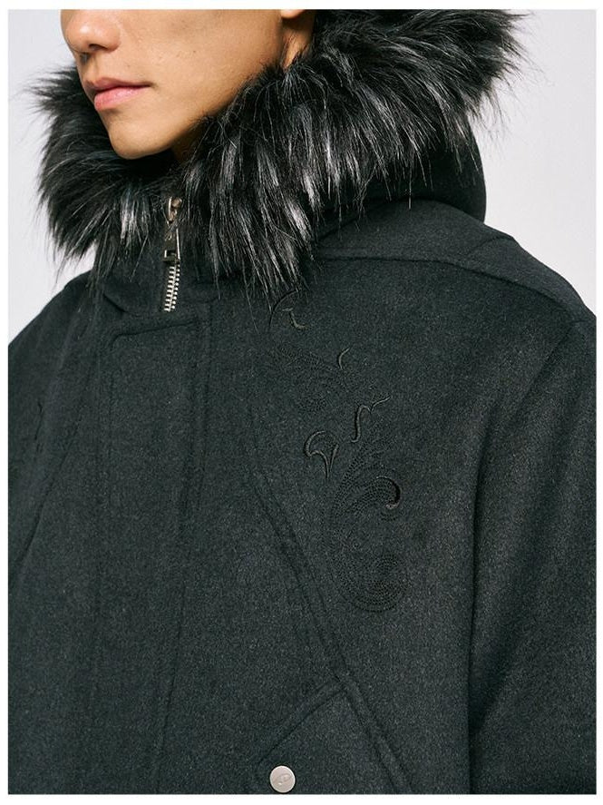 CATSSTAC Hooded Embossed Loose Fit Unisex Casual Black Zip Front Thick Jackets