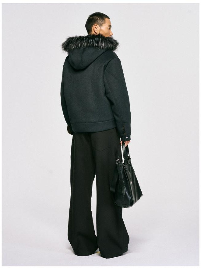CATSSTAC Hooded Embossed Loose Fit Unisex Casual Black Zip Front Thick Jackets