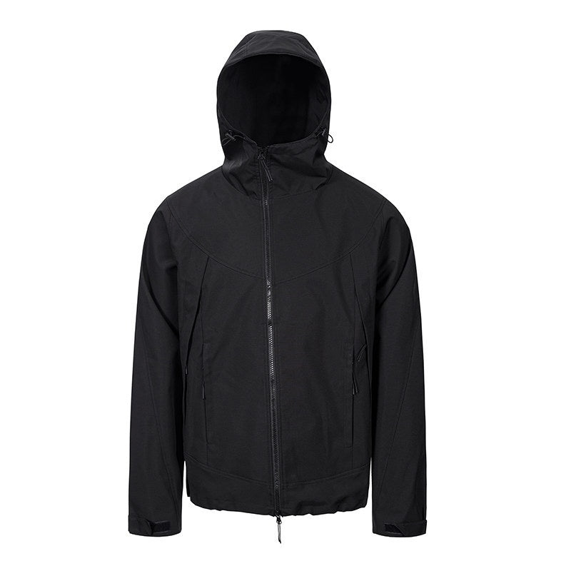 CATSSTAC Hooded Windproof Loose Fit Casual Unisex Black Gray Zip Shell Jackets