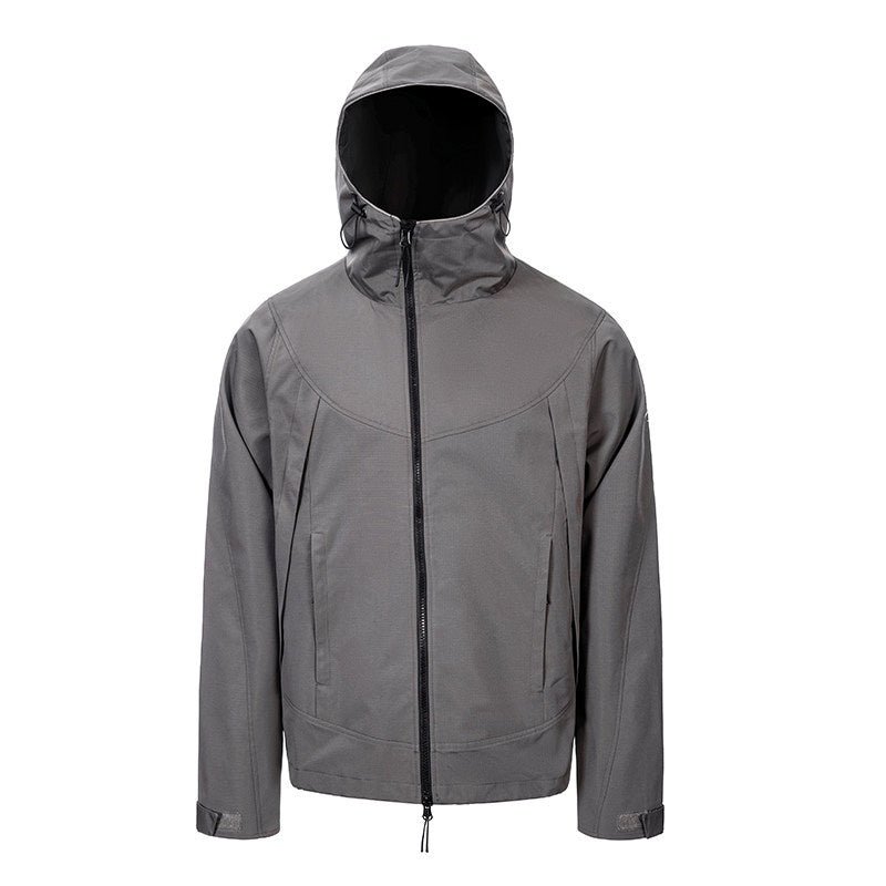 CATSSTAC Hooded Windproof Loose Fit Casual Unisex Black Gray Zip Shell Jackets