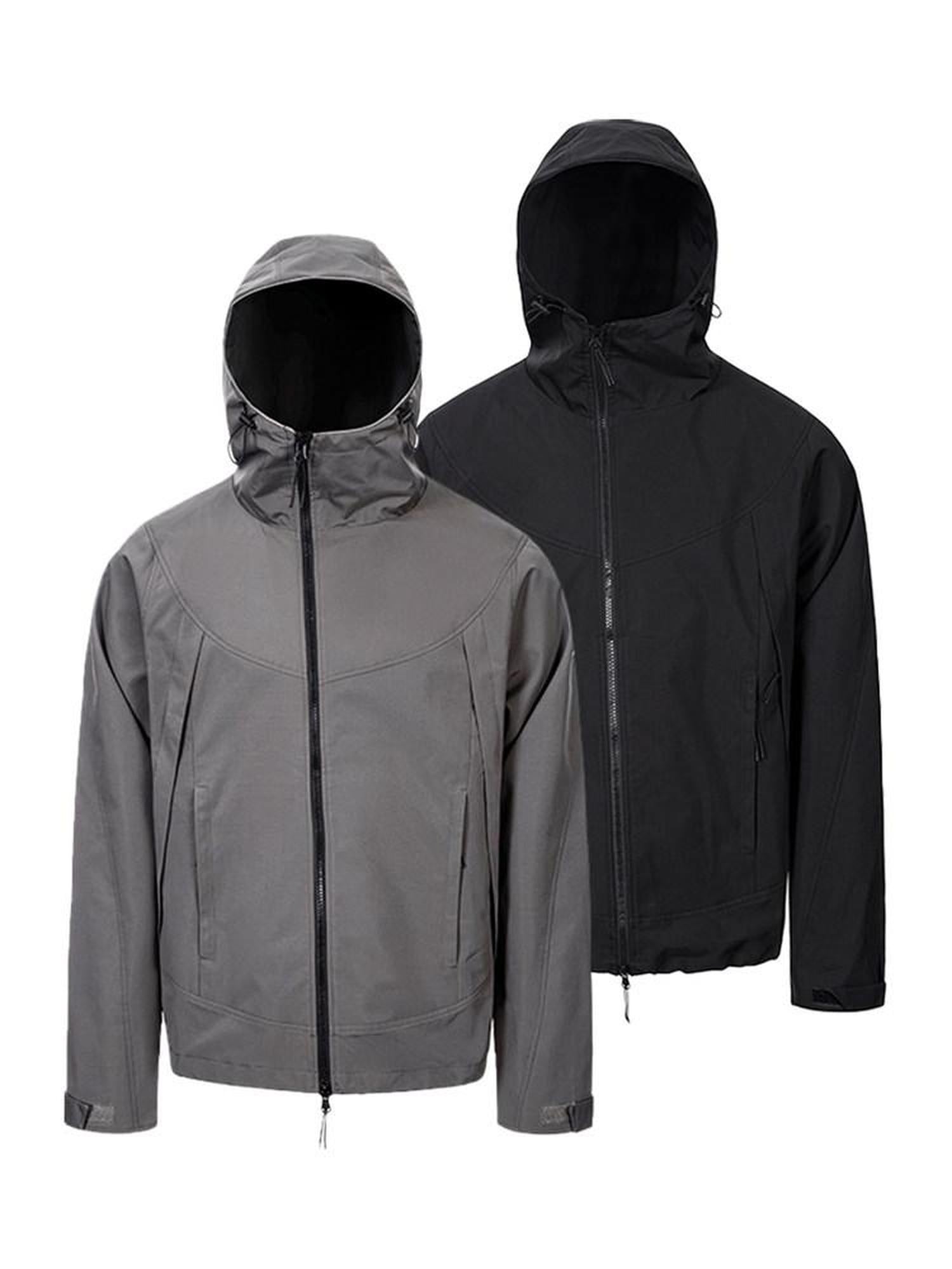 CATSSTAC Hooded Windproof Loose Fit Casual Unisex Black Gray Zip Shell Jackets