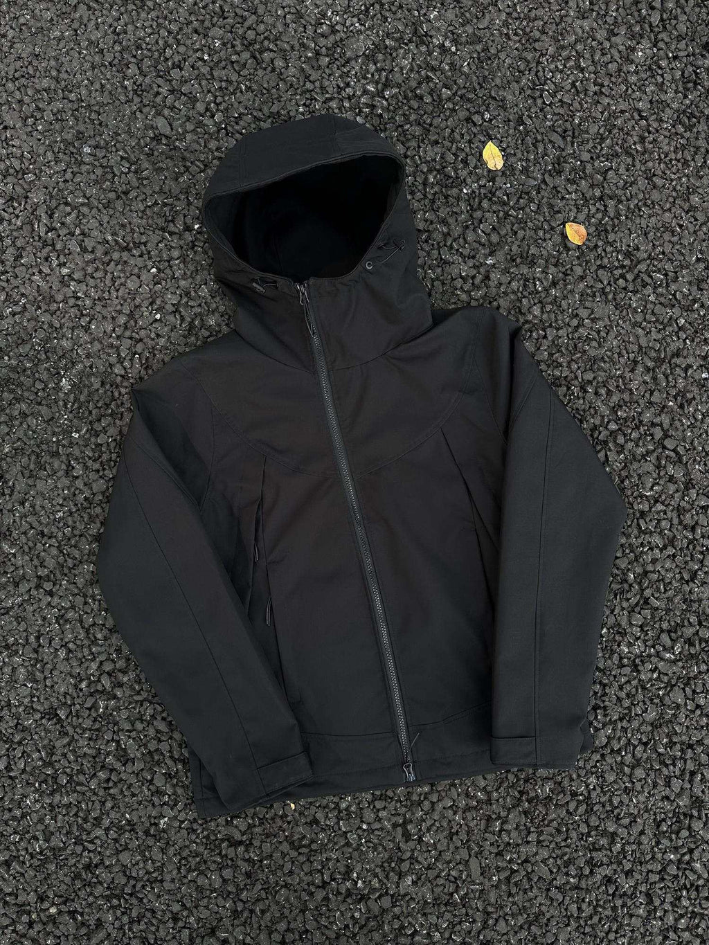 CATSSTAC Hooded Windproof Loose Fit Casual Unisex Black Gray Zip Shell Jackets