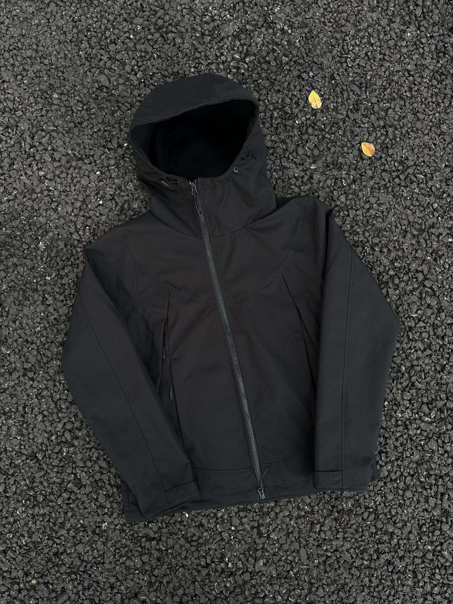CATSSTAC Hooded Windproof Loose Fit Casual Unisex Black Gray Zip Shell Jackets