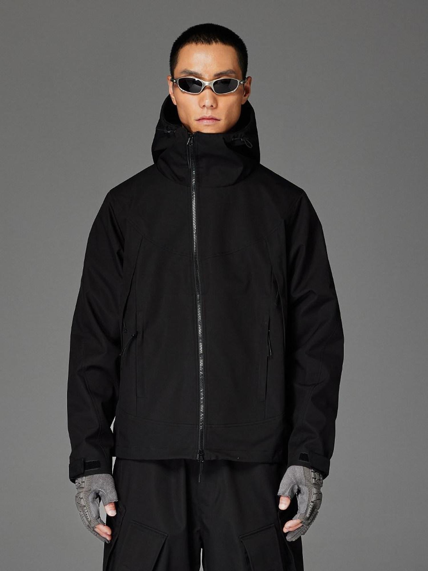 CATSSTAC Hooded Windproof Loose Fit Casual Unisex Black Gray Zip Shell Jackets