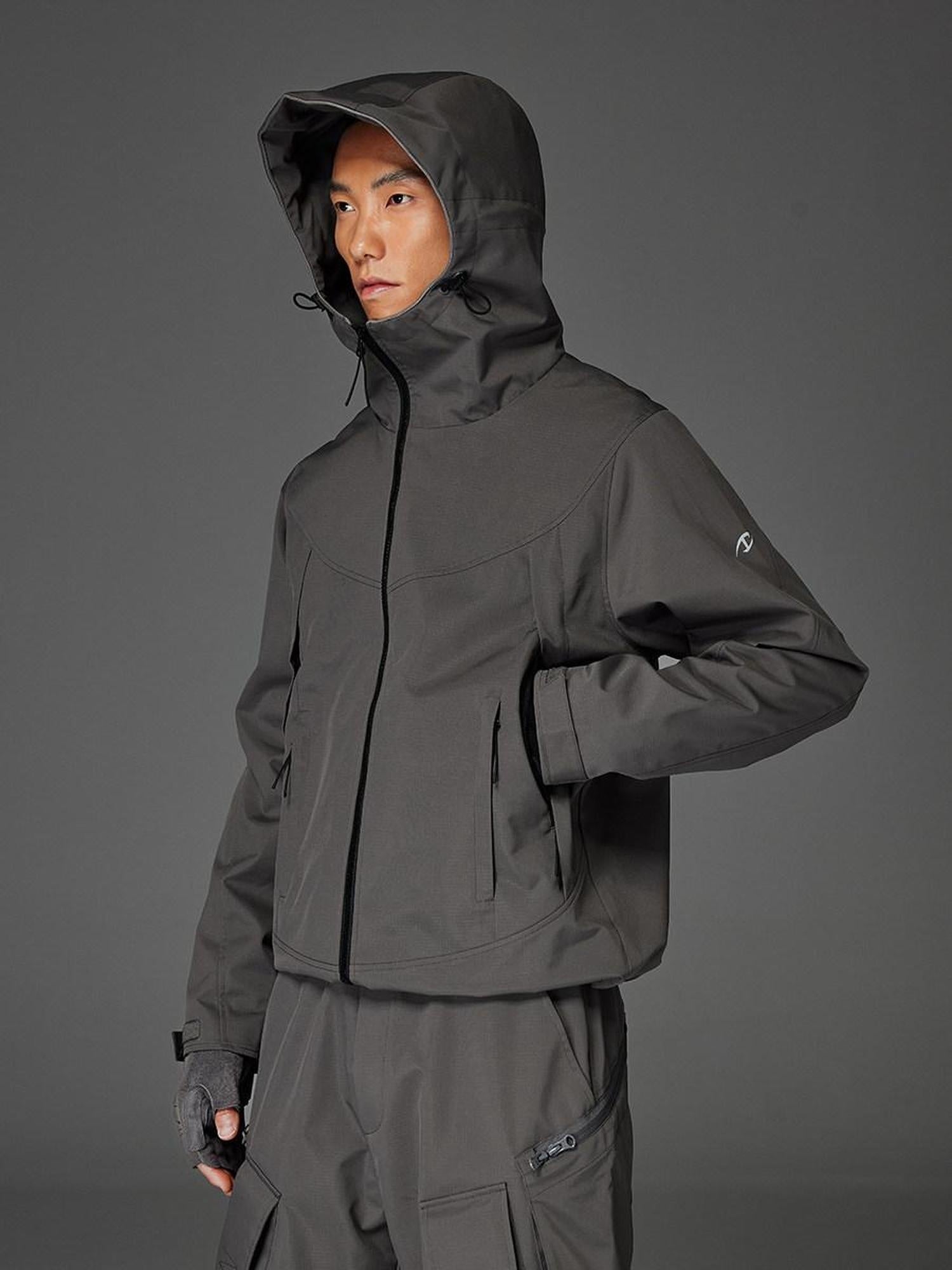 CATSSTAC Hooded Windproof Loose Fit Casual Unisex Black Gray Zip Shell Jackets
