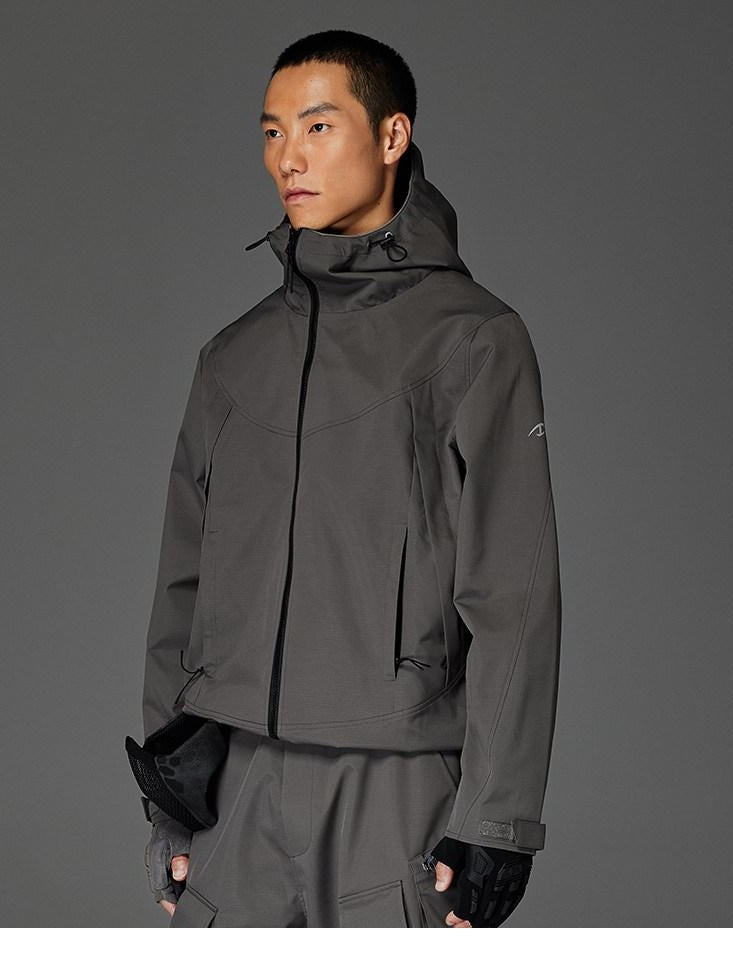 CATSSTAC Hooded Windproof Loose Fit Casual Unisex Black Gray Zip Shell Jackets