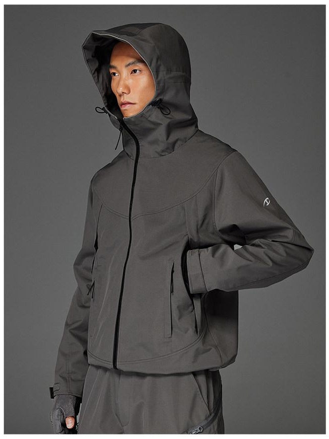 CATSSTAC Hooded Windproof Loose Fit Casual Unisex Black Gray Zip Shell Jackets