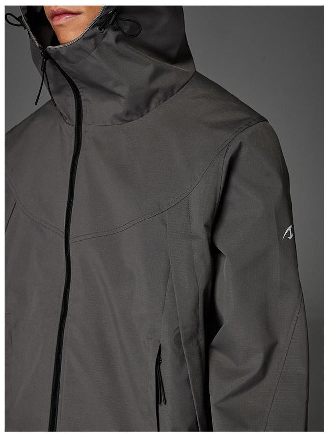 CATSSTAC Hooded Windproof Loose Fit Casual Unisex Black Gray Zip Shell Jackets
