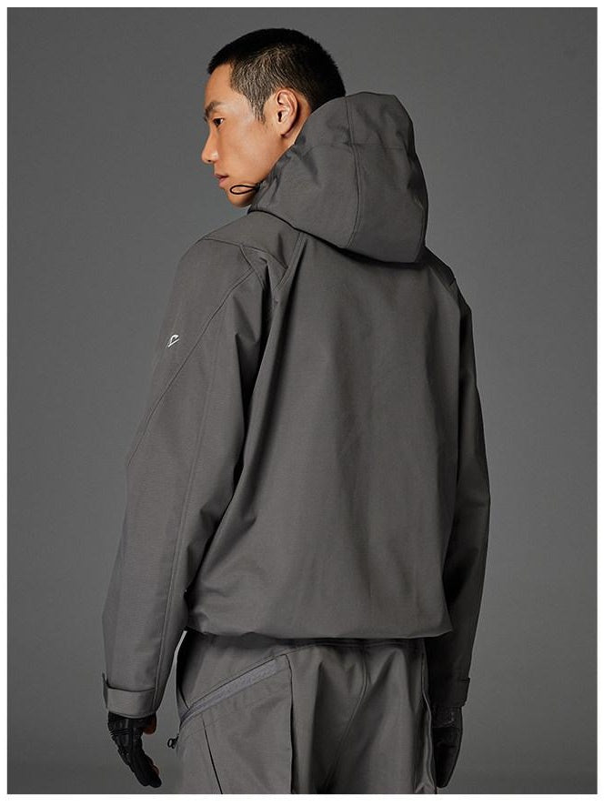 CATSSTAC Hooded Windproof Loose Fit Casual Unisex Black Gray Zip Shell Jackets