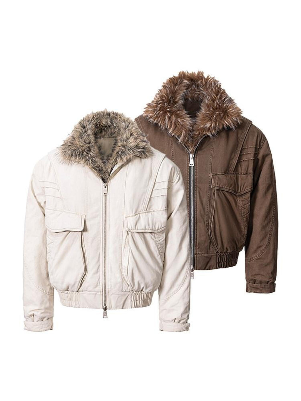 CATSSTAC Insulated Cozy Faux Fur Lapel Oversized Casual Unisex Puffer Zip Down Jackets