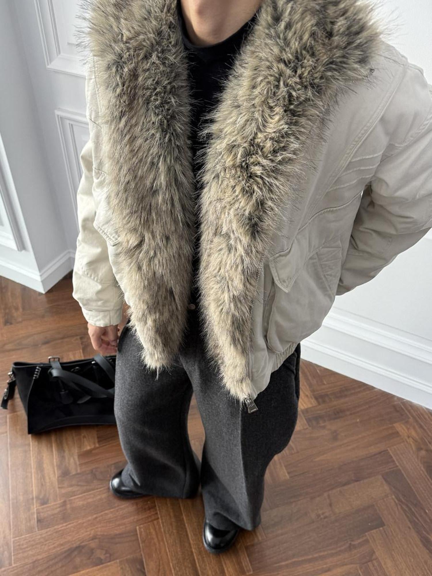 CATSSTAC Insulated Cozy Faux Fur Lapel Oversized Casual Unisex Puffer Zip Down Jackets