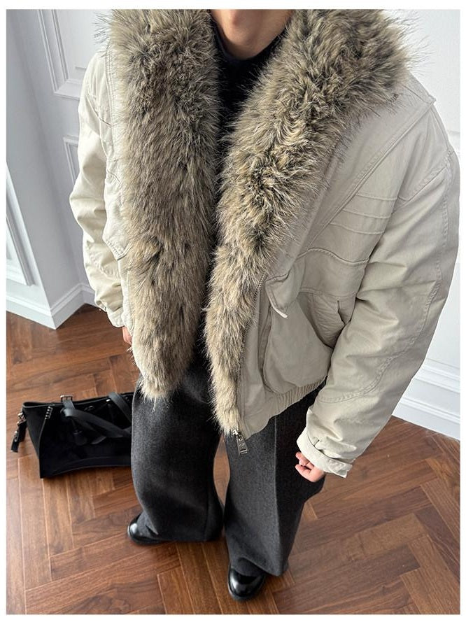 CATSSTAC Insulated Cozy Faux Fur Lapel Oversized Casual Unisex Puffer Zip Down Jackets