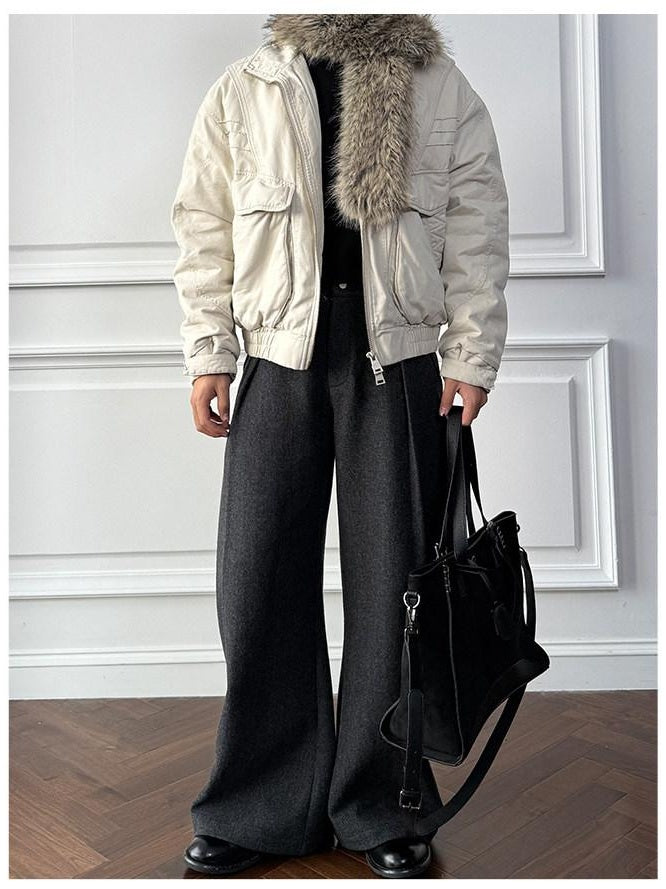 CATSSTAC Insulated Cozy Faux Fur Lapel Oversized Casual Unisex Puffer Zip Down Jackets