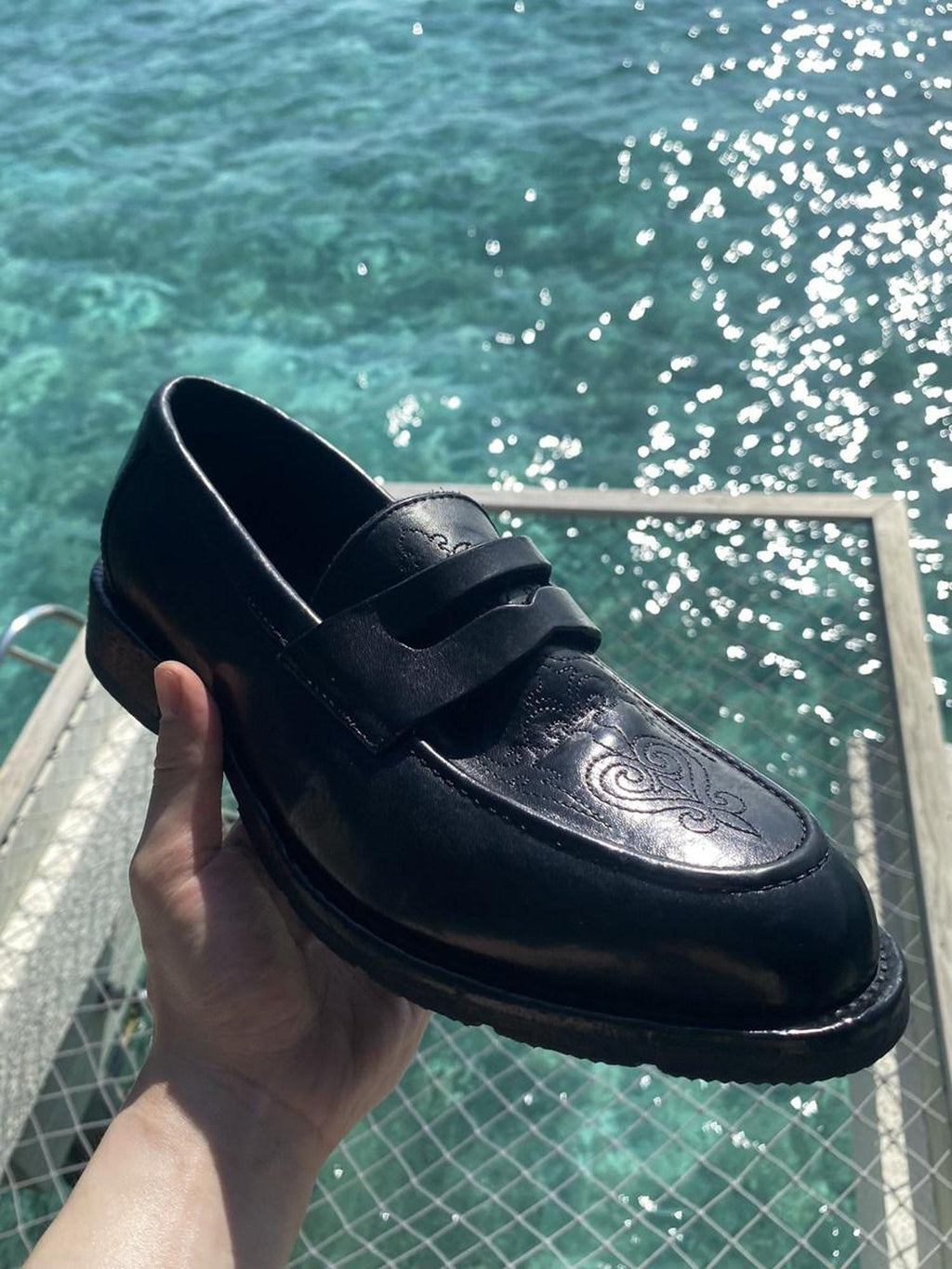 CATSSTAC Lightweight Slip On Square Toe Black Horse Leather Casual Stitched Dress Shoes