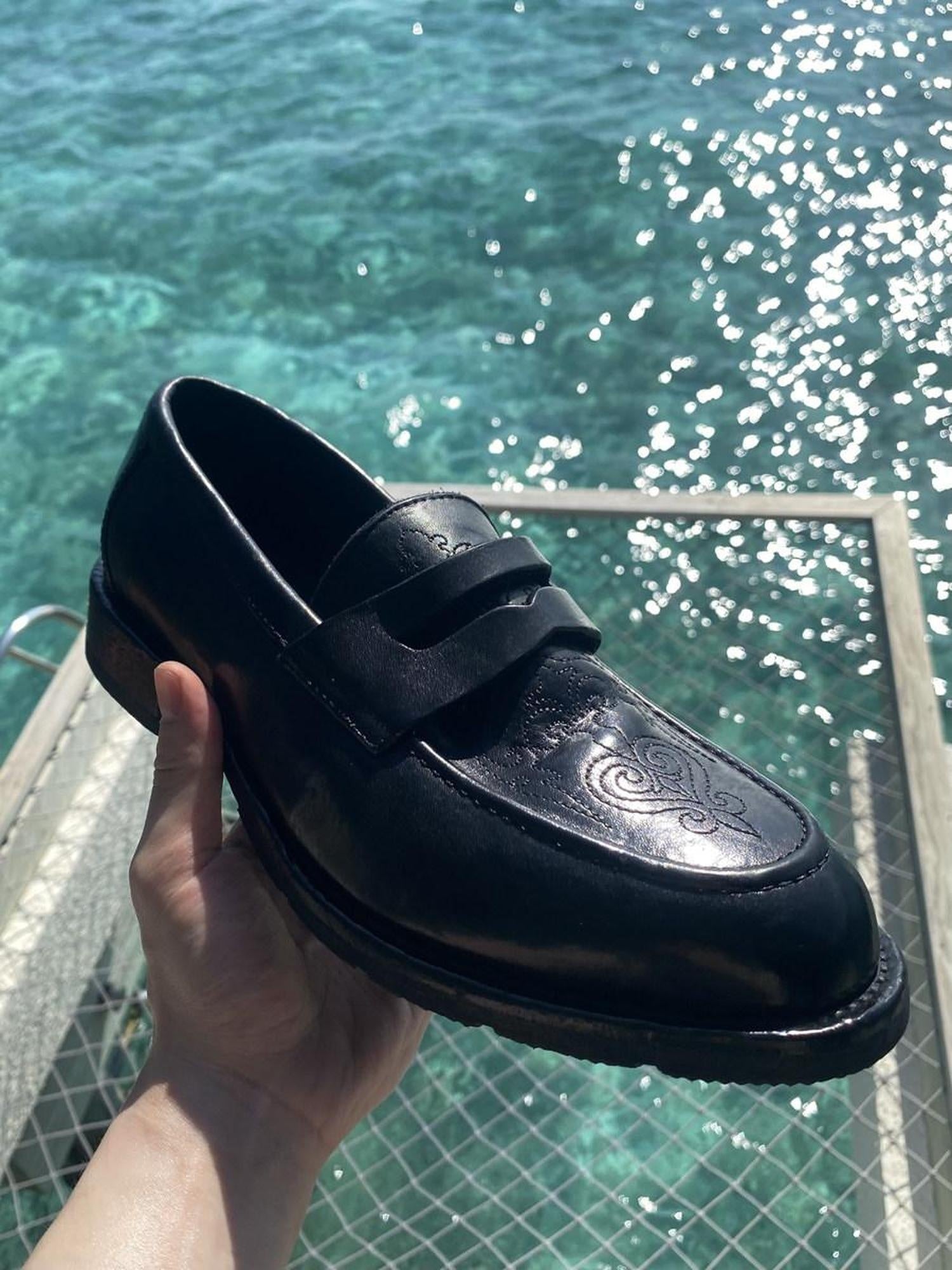 CATSSTAC Lightweight Slip On Square Toe Black Horse Leather Casual Stitched Dress Shoes
