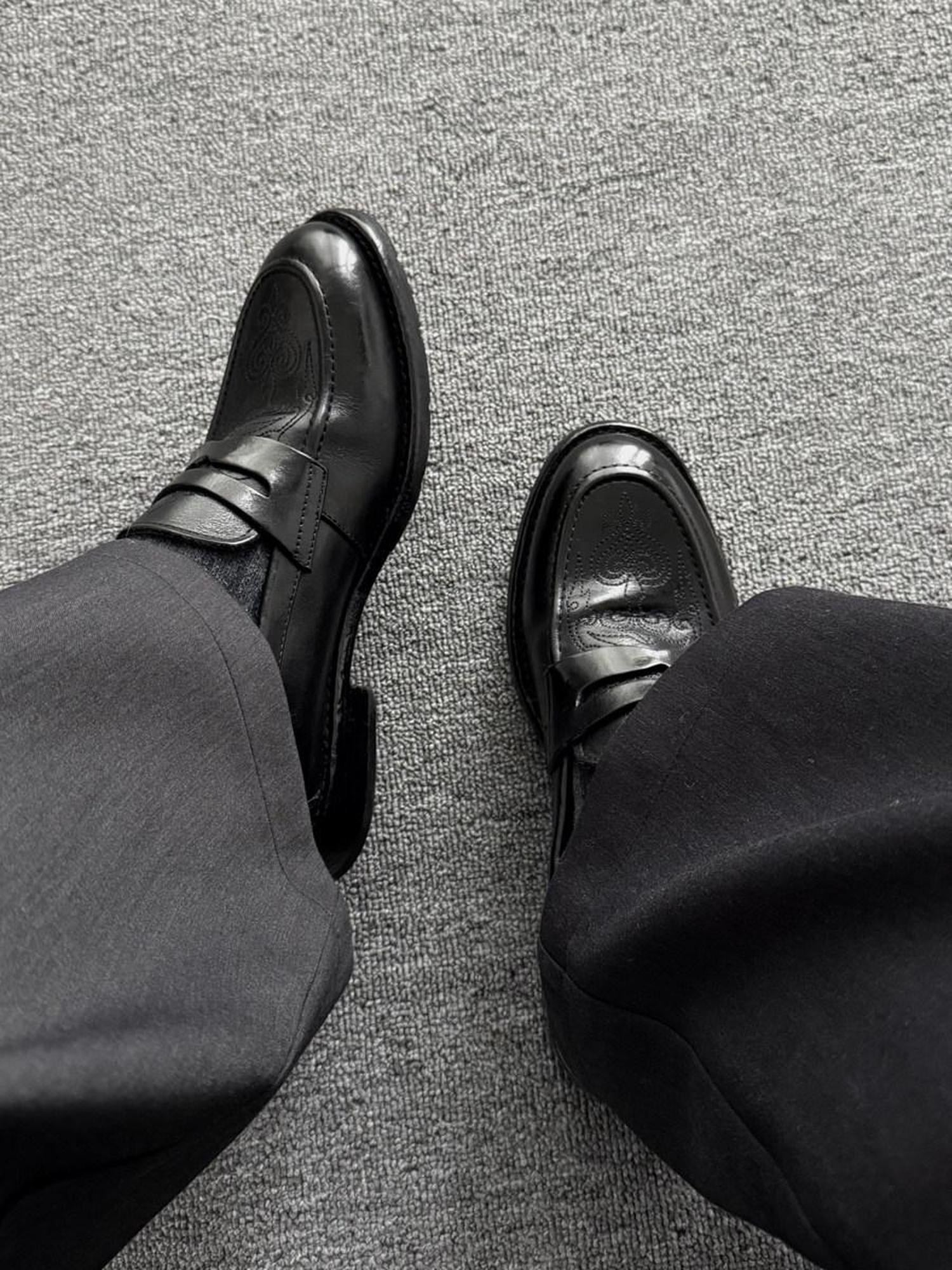 CATSSTAC Lightweight Slip On Square Toe Black Horse Leather Casual Stitched Dress Shoes