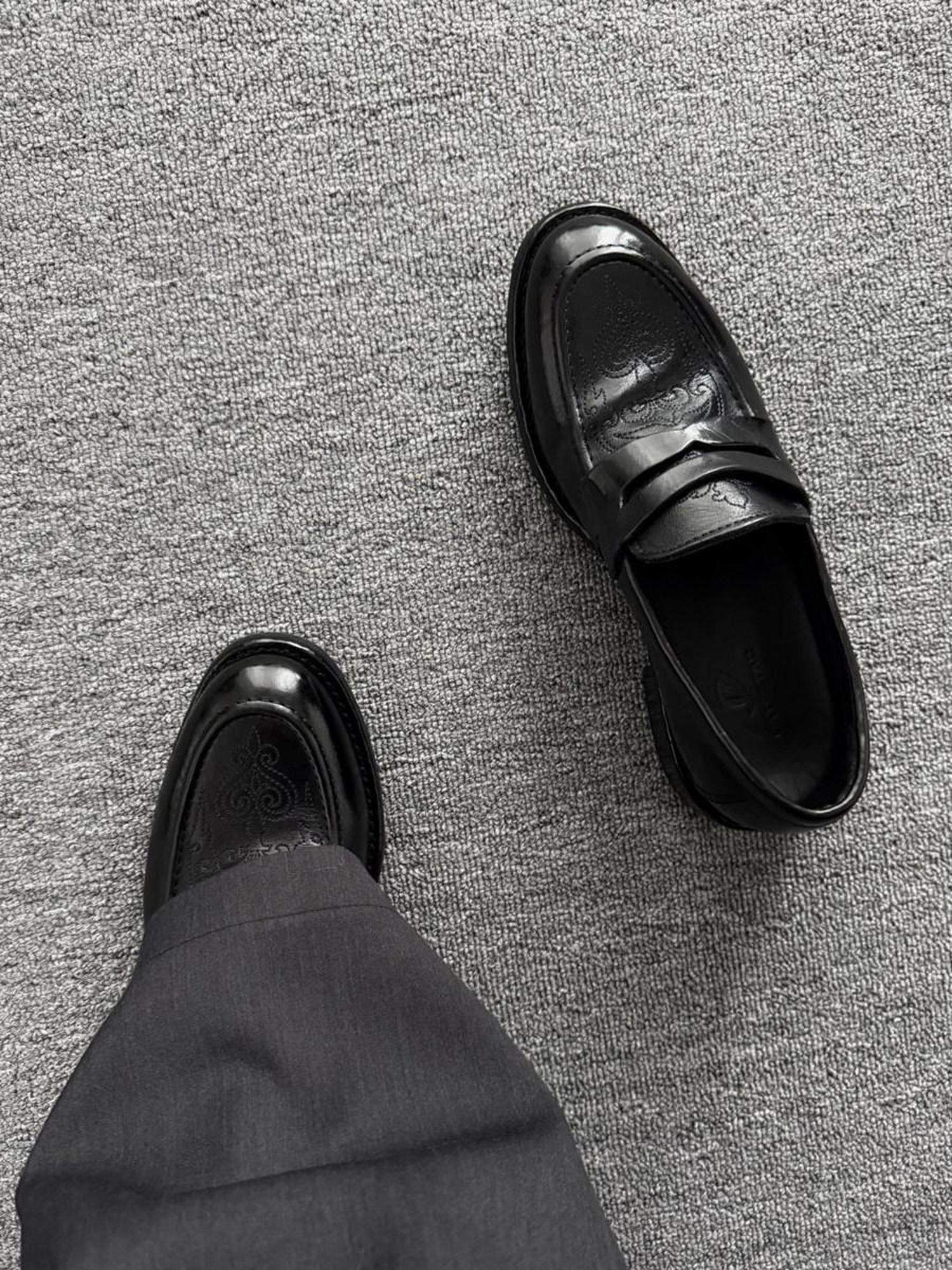 CATSSTAC Lightweight Slip On Square Toe Black Horse Leather Casual Stitched Dress Shoes
