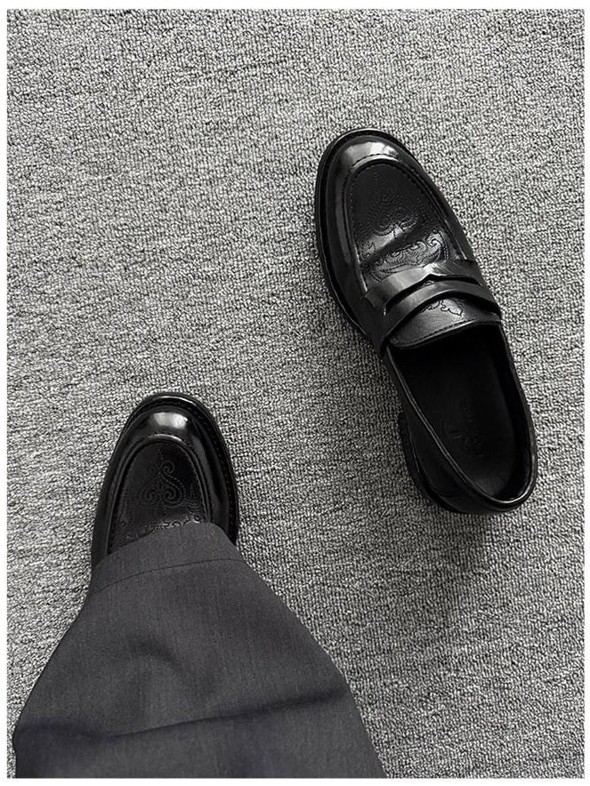 CATSSTAC Lightweight Slip On Square Toe Black Horse Leather Casual Stitched Dress Shoes