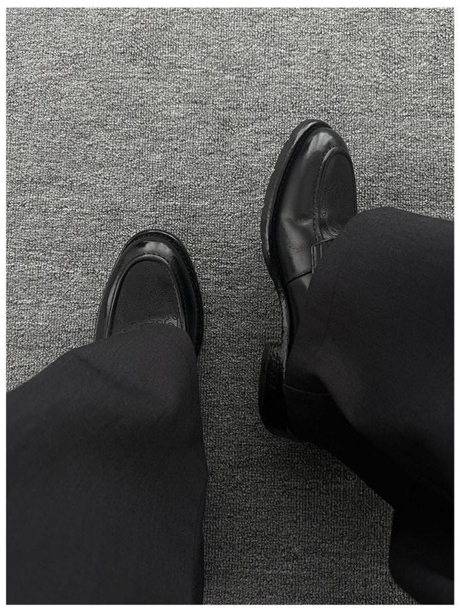 CATSSTAC Lightweight Slip On Square Toe Black Horse Leather Casual Stitched Dress Shoes