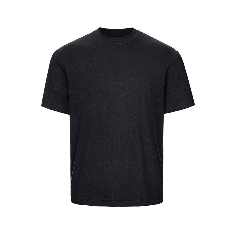CATSSTAC_Loose_Casual_Round_Neck_Unisex_Plain_Black_Dark_Heather_Short_Sleeve_T-Shirts_MISSTT