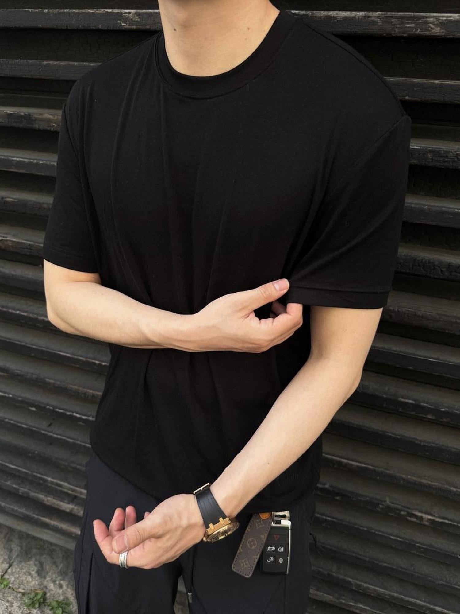 CATSSTAC Loose Casual Round Neck Unisex Plain Black Dark Heather Short Sleeve T-Shirts