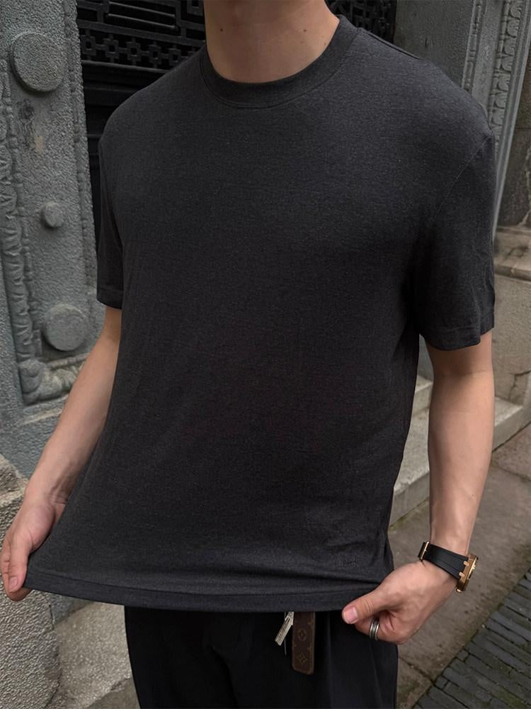 CATSSTAC Loose Casual Round Neck Unisex Plain Black Dark Heather Short Sleeve T-Shirts