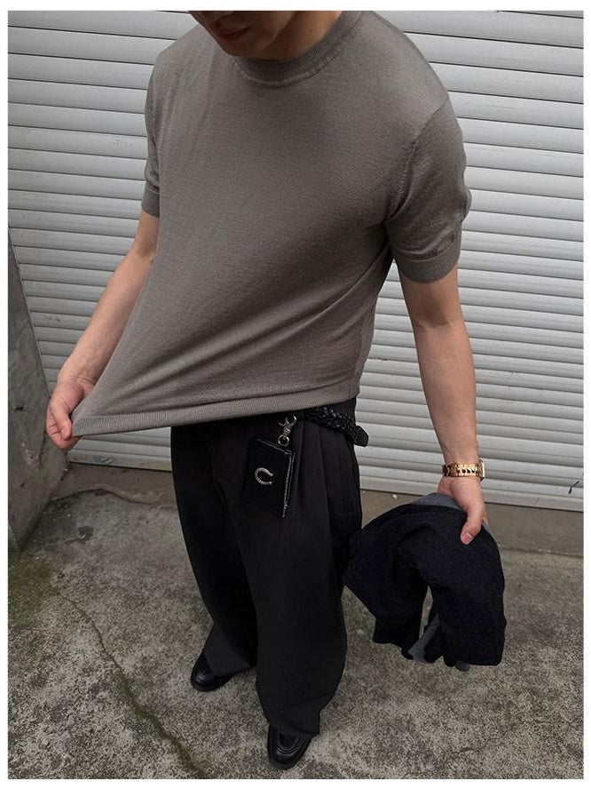 CATSSTAC Loose Fit Casual Round Neck Unisex Black Grey Khaki Short Sleeve T-Shirts