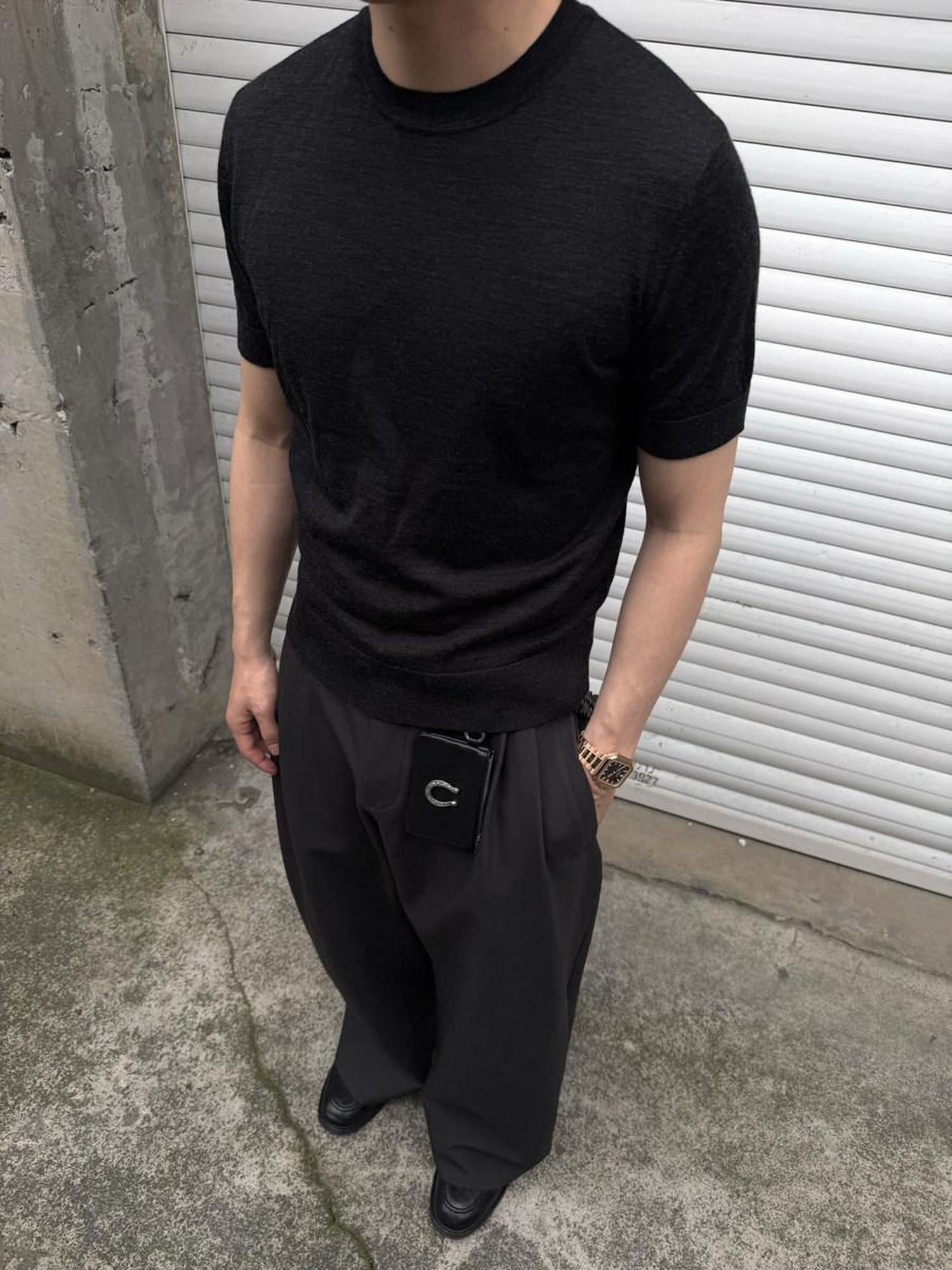 CATSSTAC Loose Fit Casual Round Neck Unisex Black Grey Khaki Short Sleeve T-Shirts