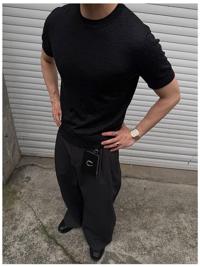 CATSSTAC Loose Fit Casual Round Neck Unisex Black Grey Khaki Short Sleeve T-Shirts
