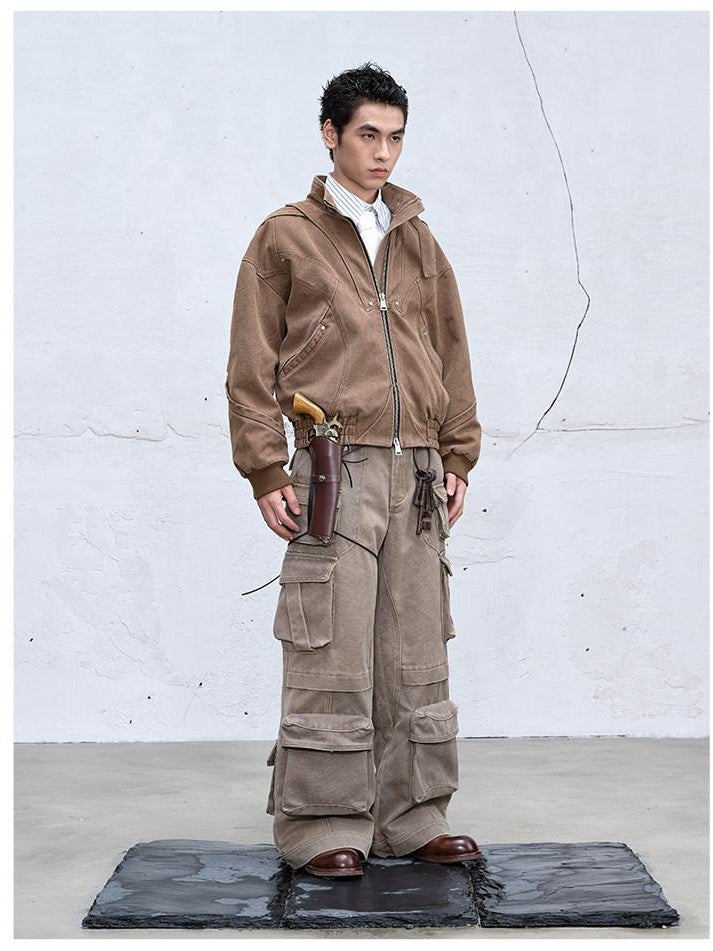 CATSSTAC Loose Fit Casual Youth Everyday Gray Brown Full Length Straight Pants