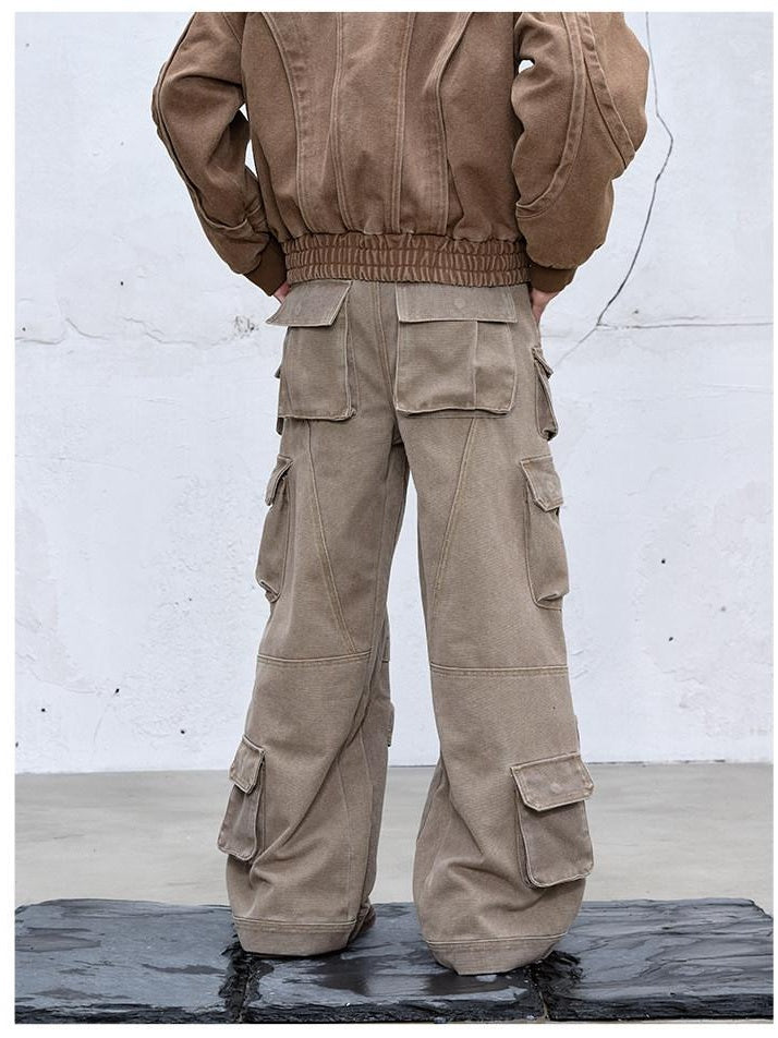 CATSSTAC Loose Fit Casual Youth Everyday Gray Brown Full Length Straight Pants