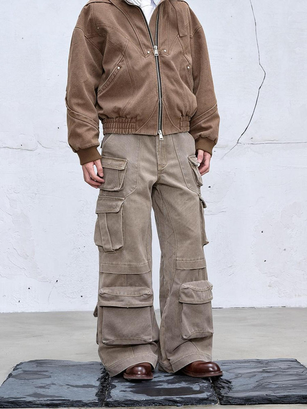 CATSSTAC Loose Fit Casual Youth Everyday Gray Brown Full Length Straight Pants