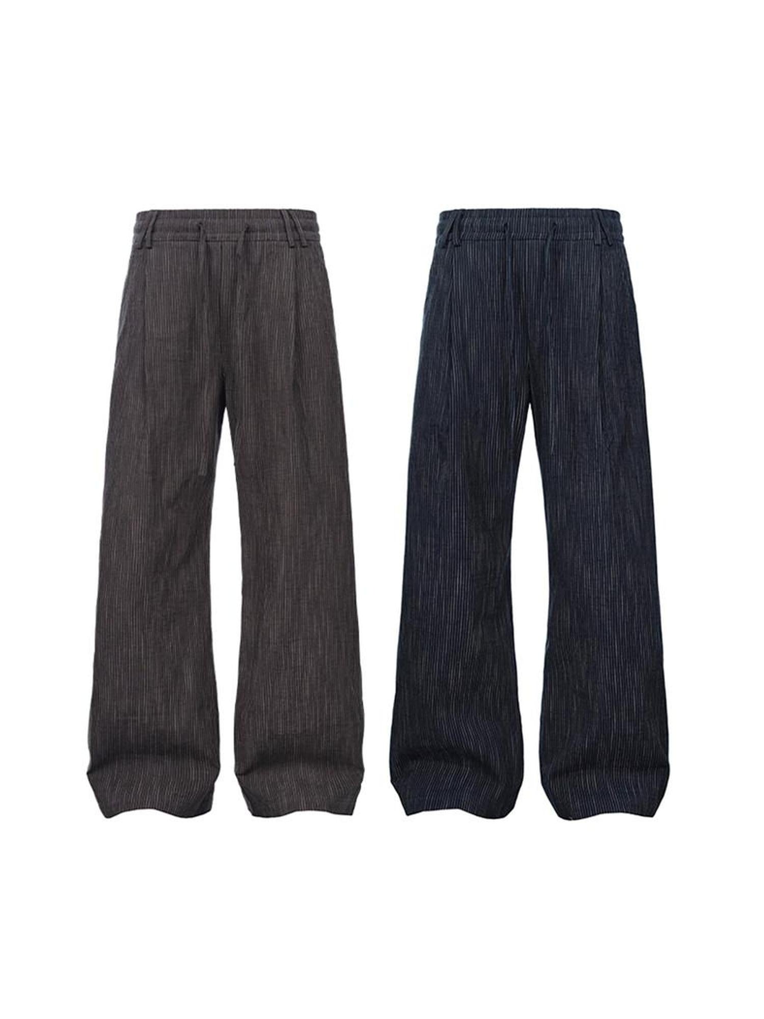 CATSSTAC Loose Fit Double Pleat Striped Casual Youth Black Brown Wide Leg Pants