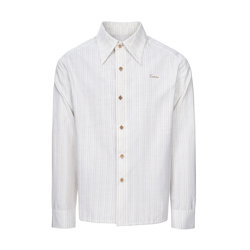CATSSTAC_Loose_Fit_French_Collar_Long_Sleeve_Striped_Unisex_Button_White_Shirts_MISSTT