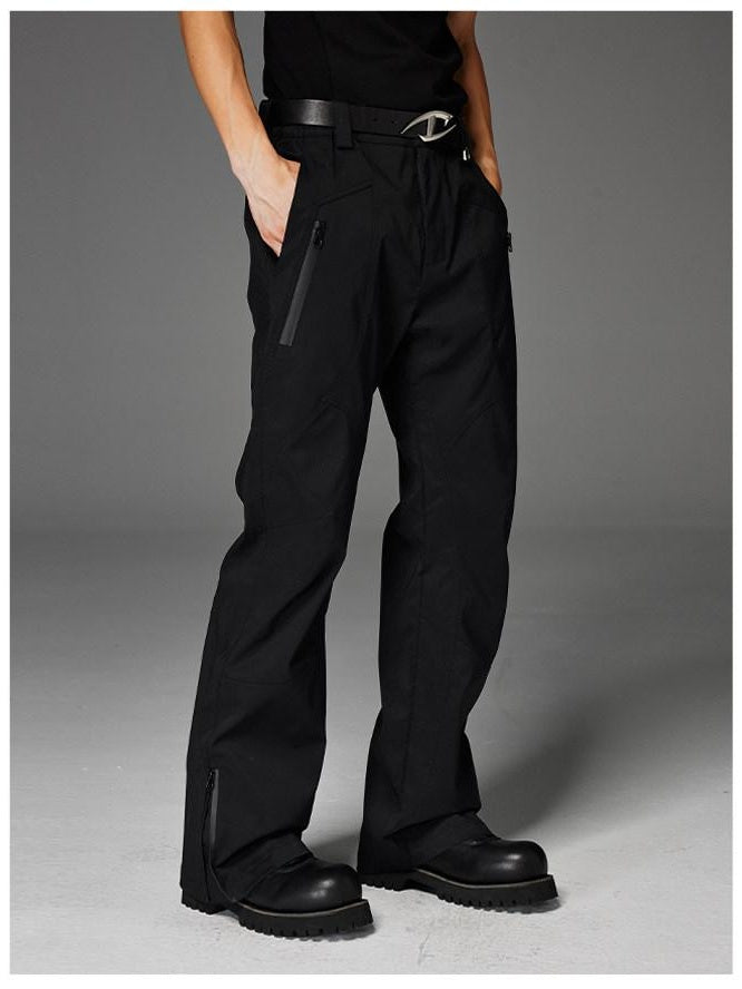CATSSTAC Loose Fit Straight Leg Button Fly Casual Black Grey Polyester Shell Pants