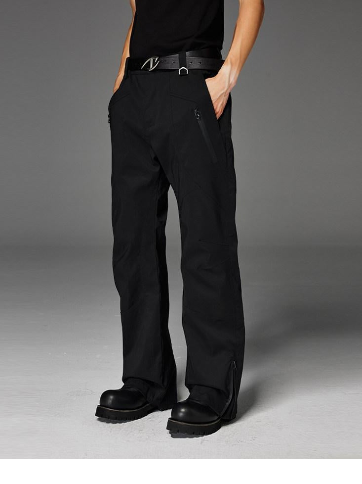CATSSTAC Loose Fit Straight Leg Button Fly Casual Black Grey Polyester Shell Pants