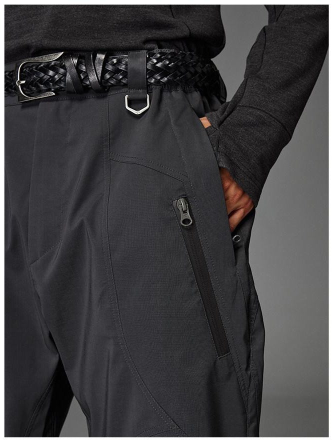 CATSSTAC Loose Fit Straight Leg Button Fly Casual Black Grey Polyester Shell Pants