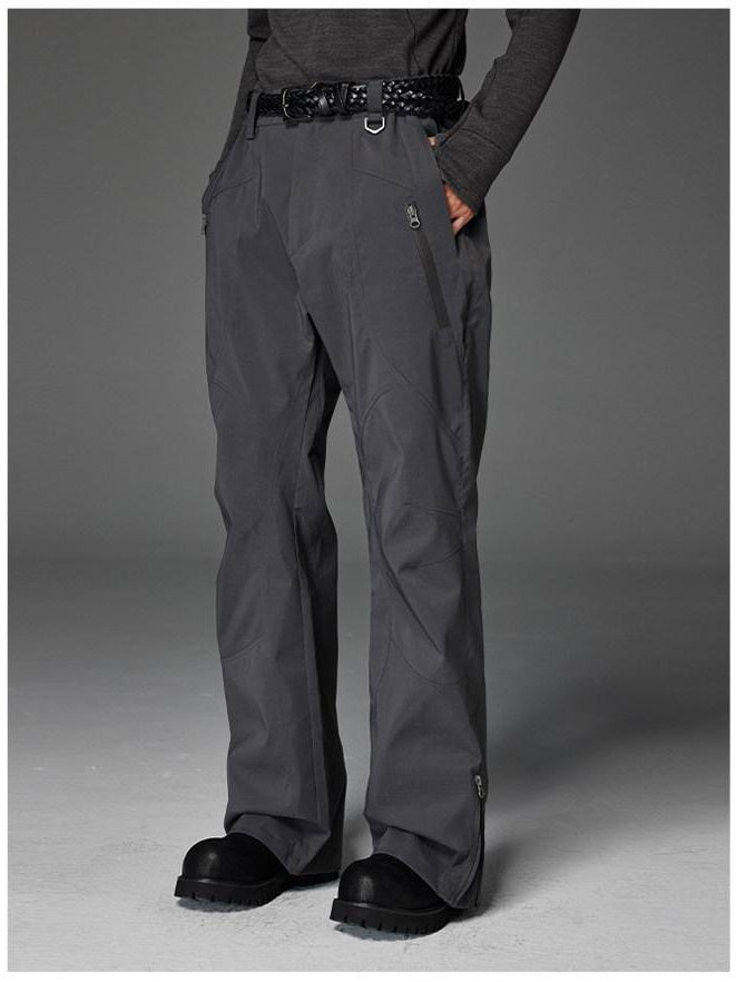 CATSSTAC Loose Fit Straight Leg Button Fly Casual Black Grey Polyester Shell Pants