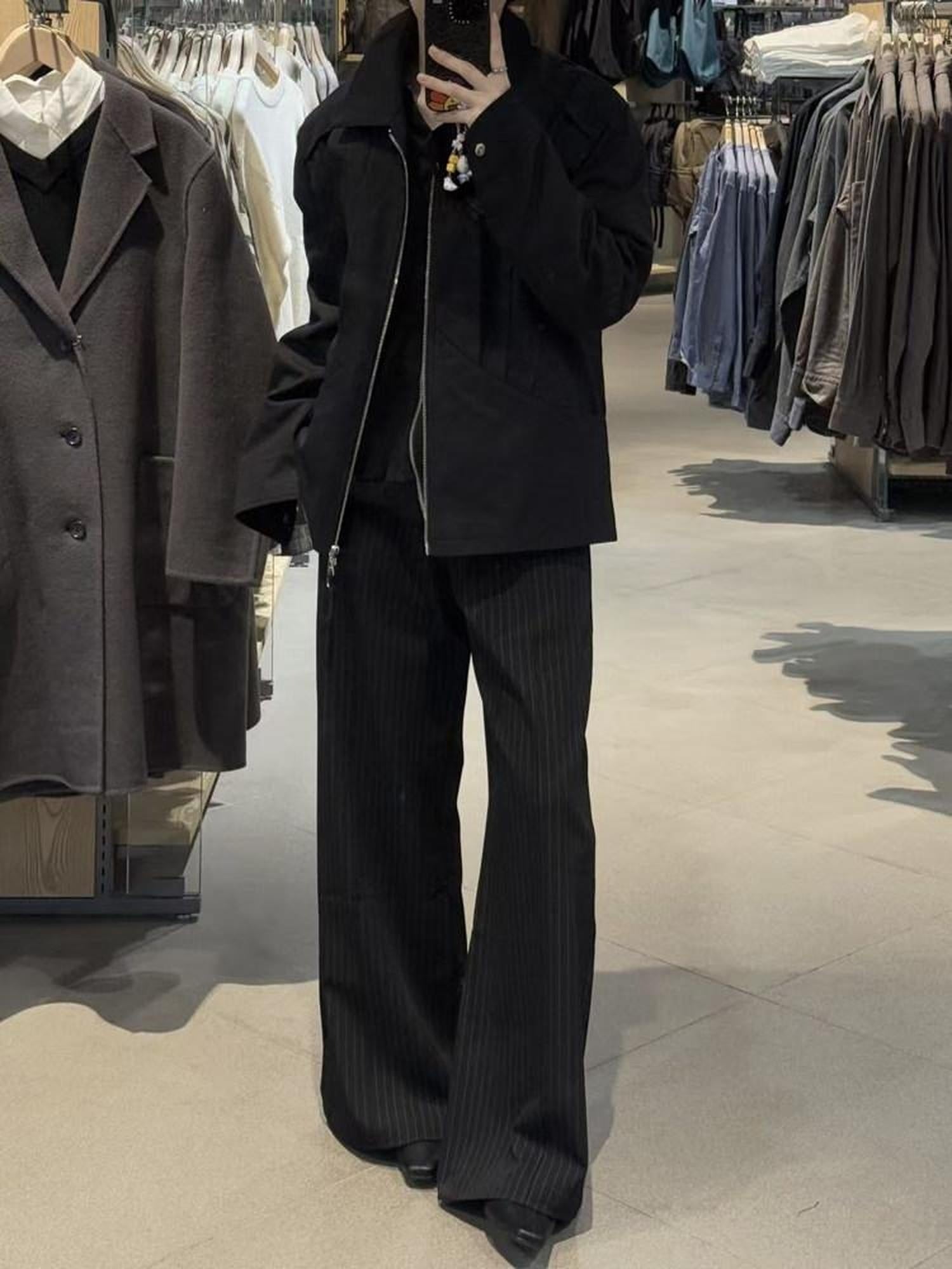 Loose Fit Youthful Casual Everyday Black Grey Straight Pants