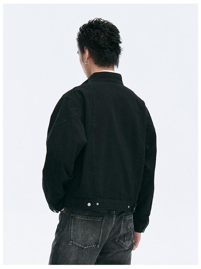 CATSSTAC Loose Fit Zip Front Stand Collar Unisex Casual Solid Cropped Jackets