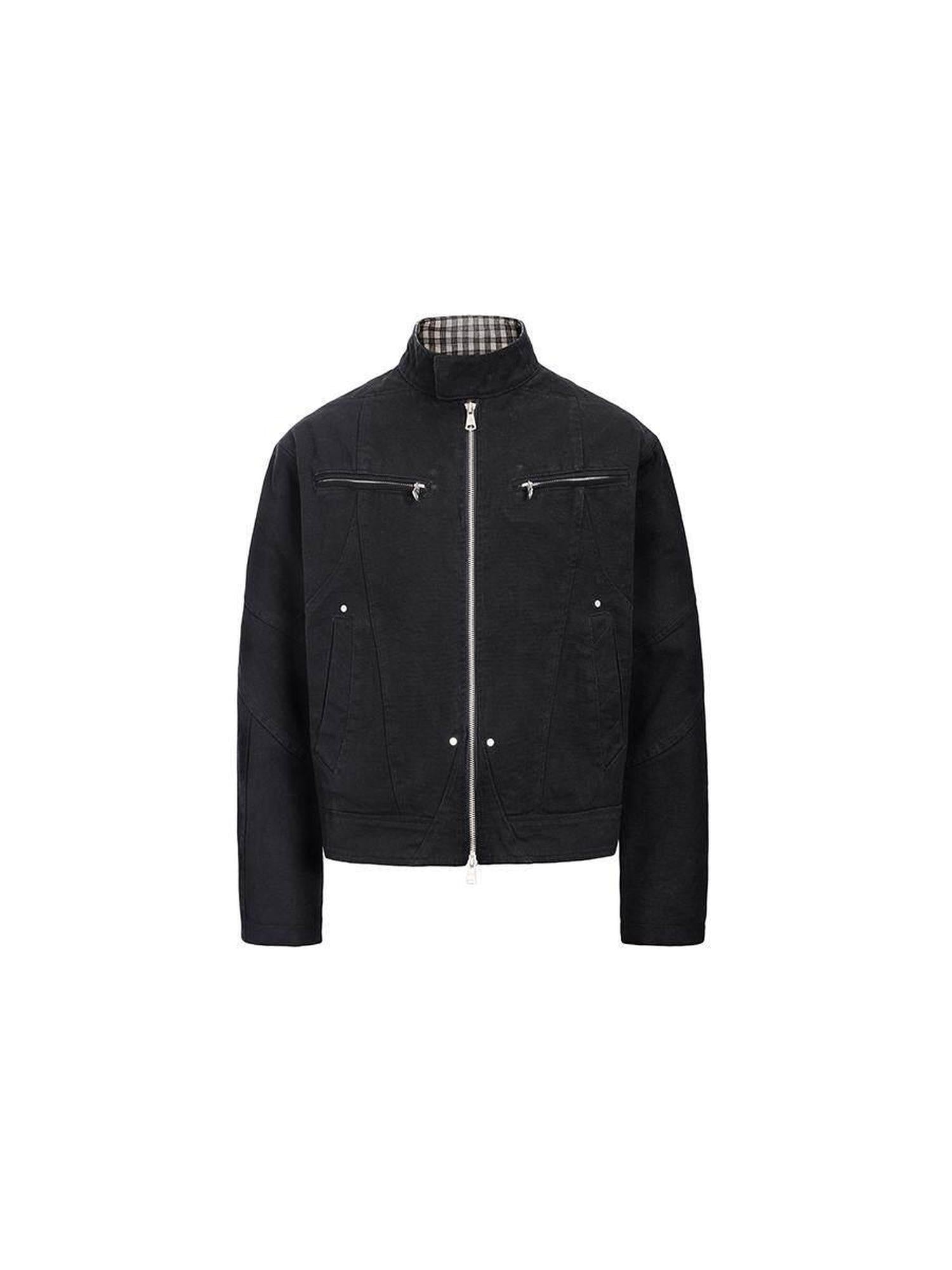 CATSSTAC Loose Fit Zip Front Stand Collar Unisex Casual Solid Cropped Jackets