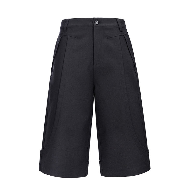 CATSSTAC_Loose_Straight_Cropped_Mid_Rise_Zipper_Fly_Youth_Casual_Black_Tailored_Shorts_MISSTT