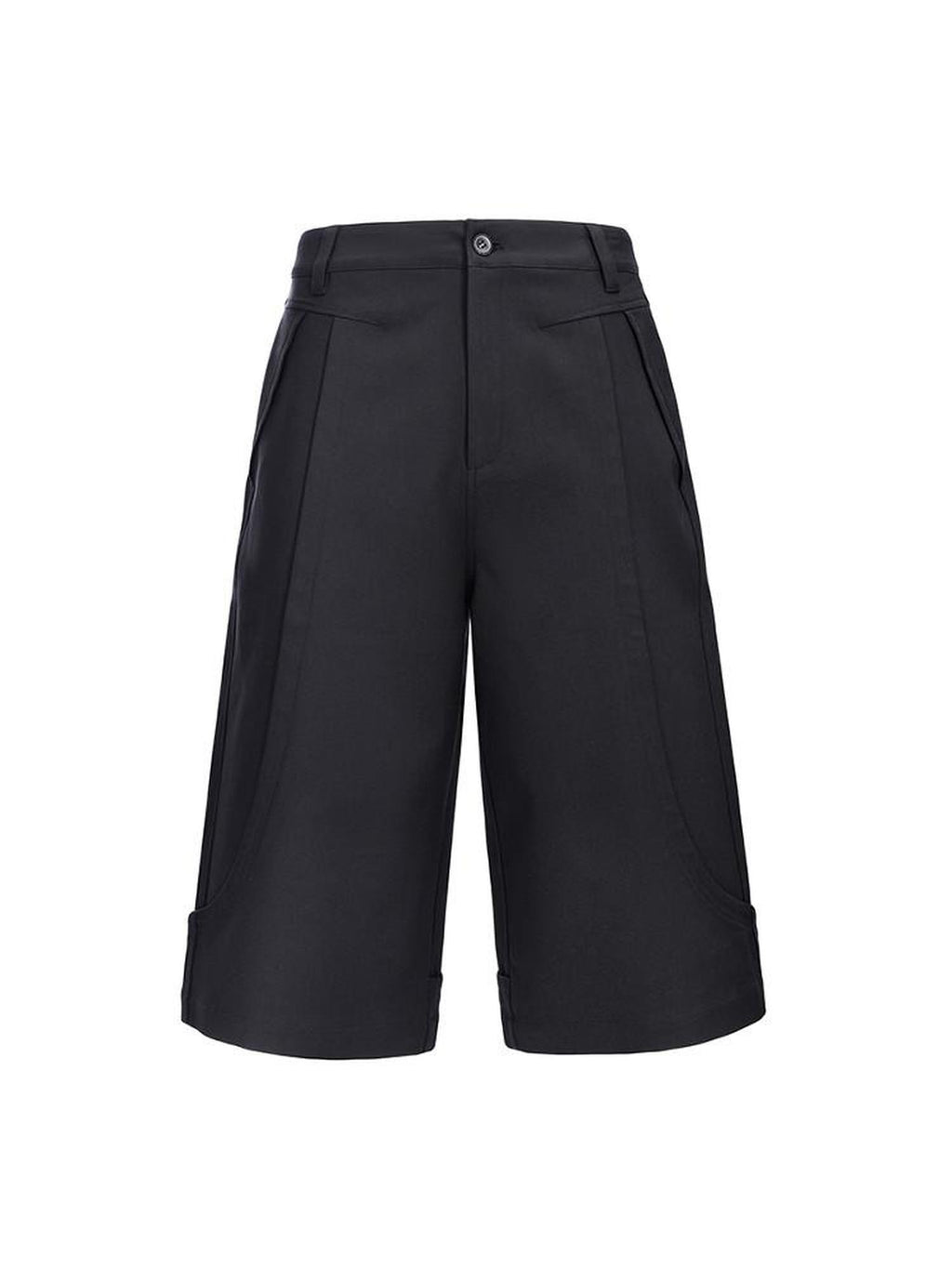 CATSSTAC Loose Straight Cropped Mid Rise Zipper Fly Youth Casual Black Tailored Shorts