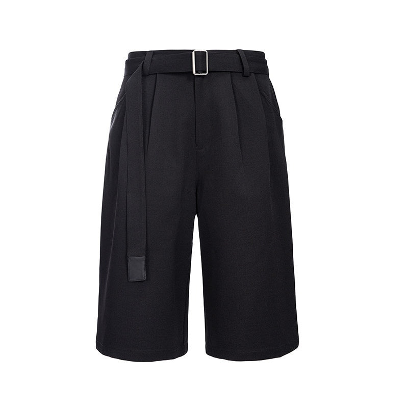 CATSSTAC_Machine_Washable_Leather_Loose_Fit_Cool_Youth_Casual_Black_Gray_Tailored_Shorts_MISSTT
