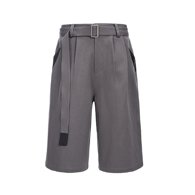 CATSSTAC Machine Washable Loose Fit Leather Cool Youth Casual Black Gray Tailored Shorts
