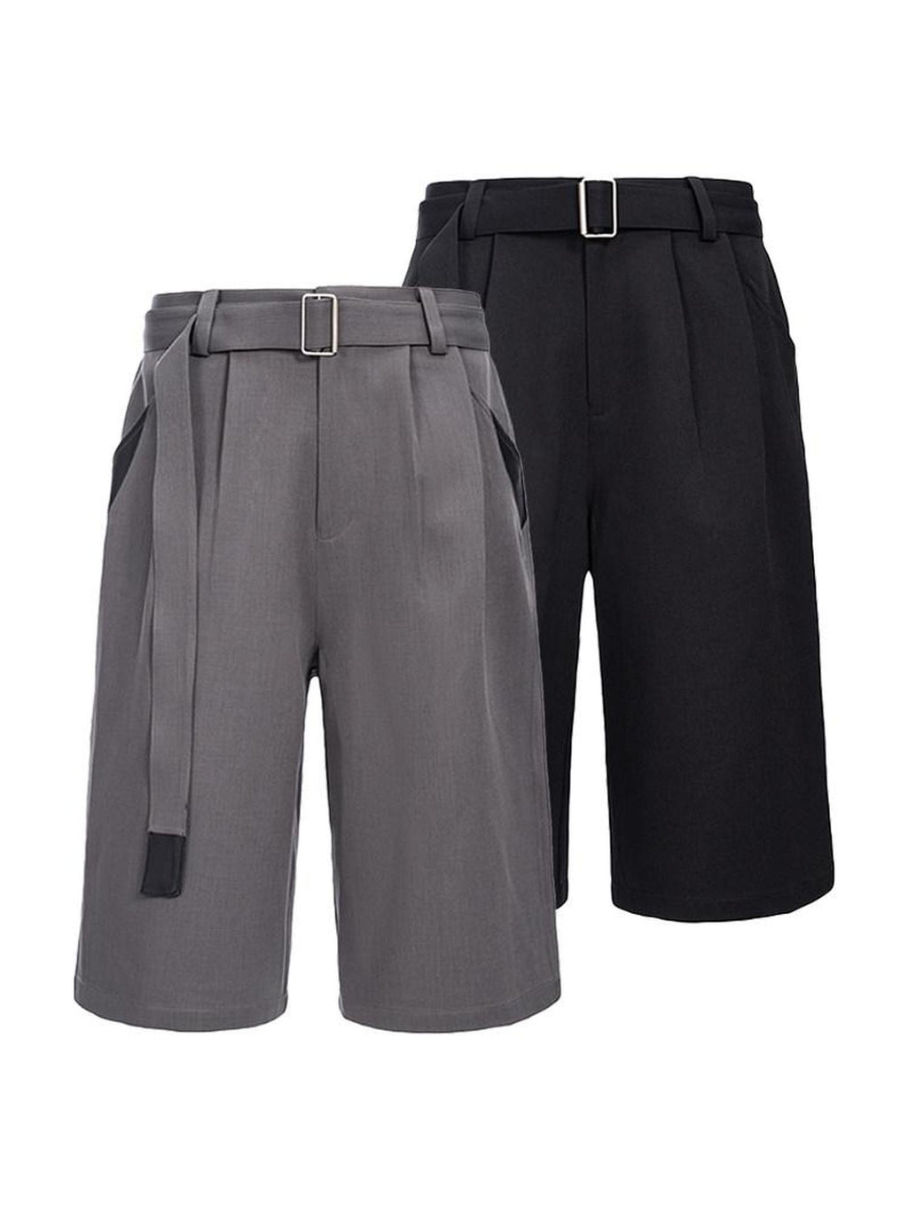 CATSSTAC Machine Washable Loose Fit Leather Cool Youth Casual Black Gray Tailored Shorts