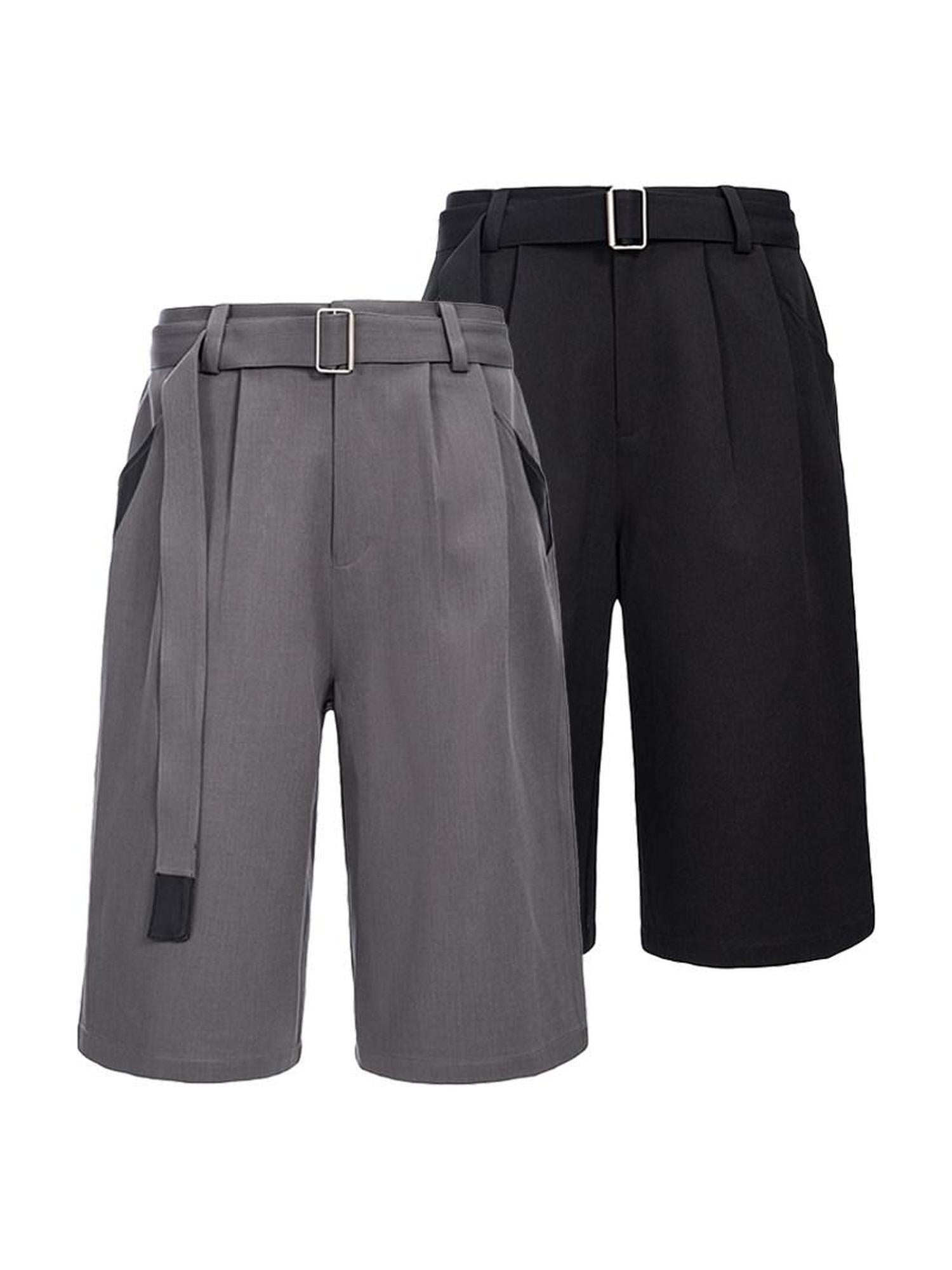CATSSTAC Machine Washable Loose Fit Leather Cool Youth Casual Black Gray Tailored Shorts